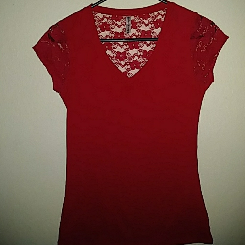 NWOT Splash Red Lace V-Neck Top